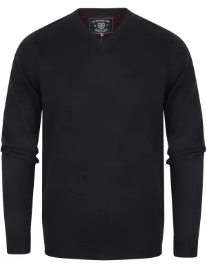 Quarters Wool Blend V Neck Jumper In Dark Navy - Kensington Eastside