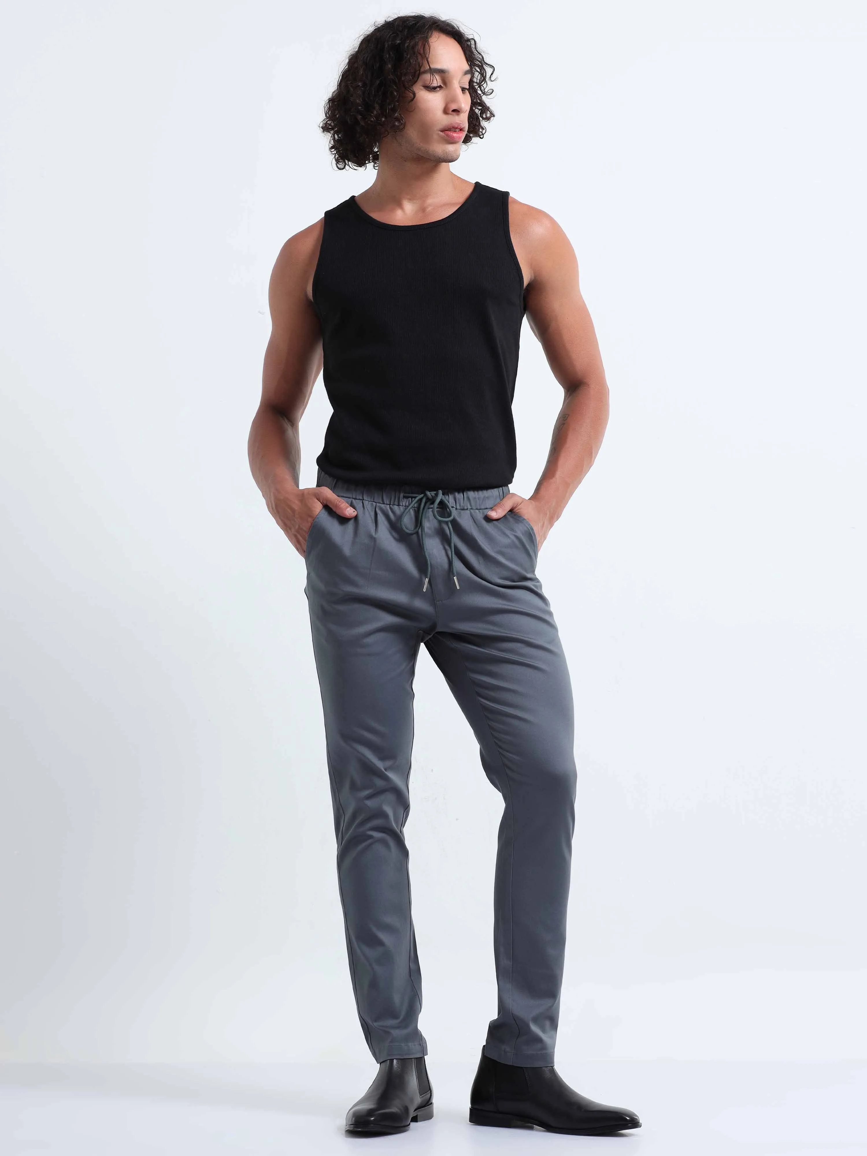 Rich Cotton Stone Blue Flexi Waist Ankle Pant