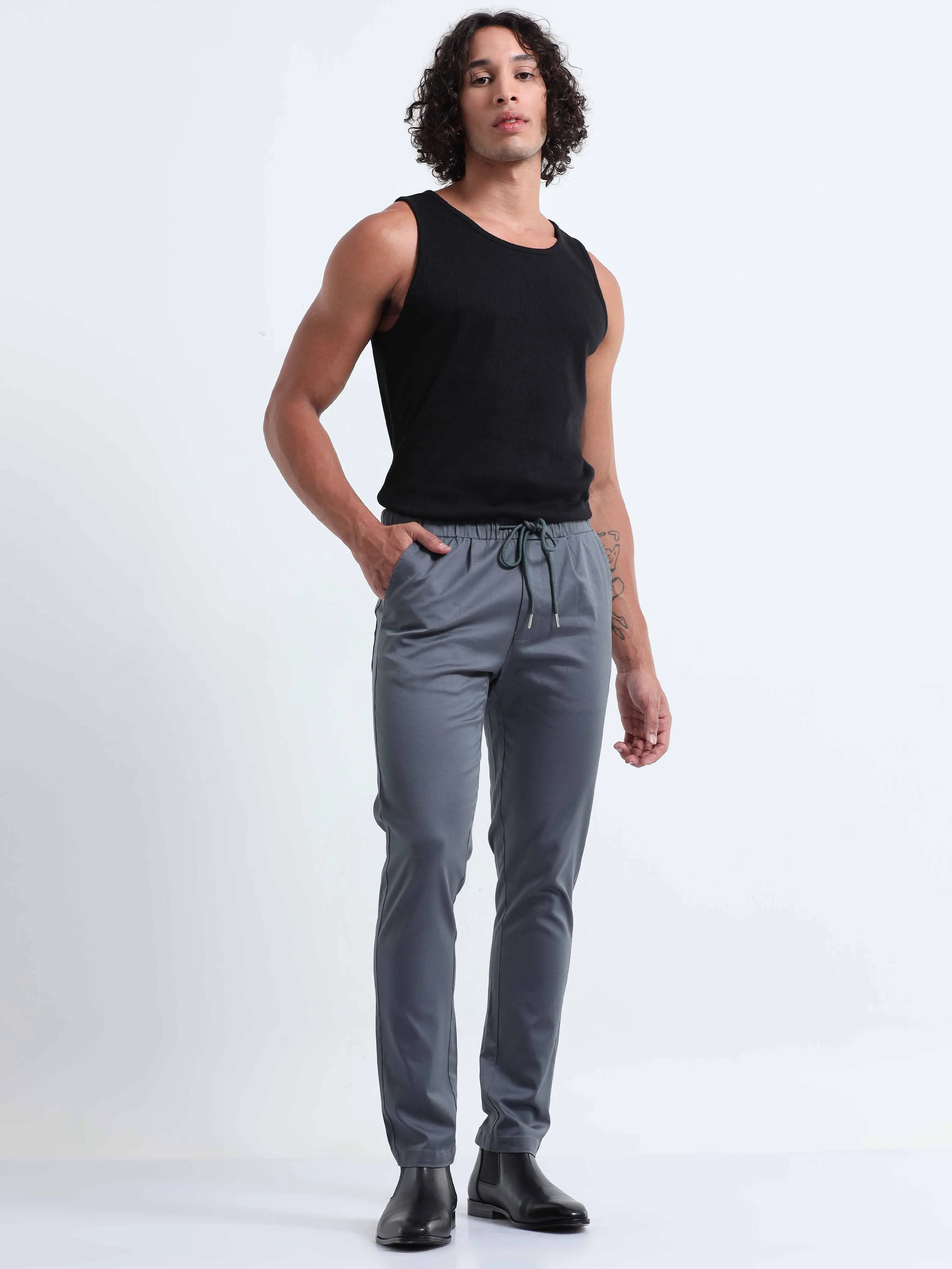 Rich Cotton Stone Blue Flexi Waist Ankle Pant