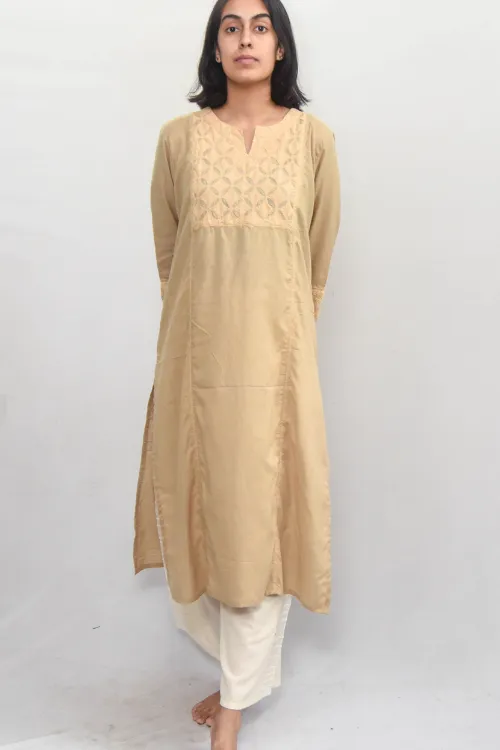 Sadhna ' Bawli' Beige Cut Work Cotton  Kurta .