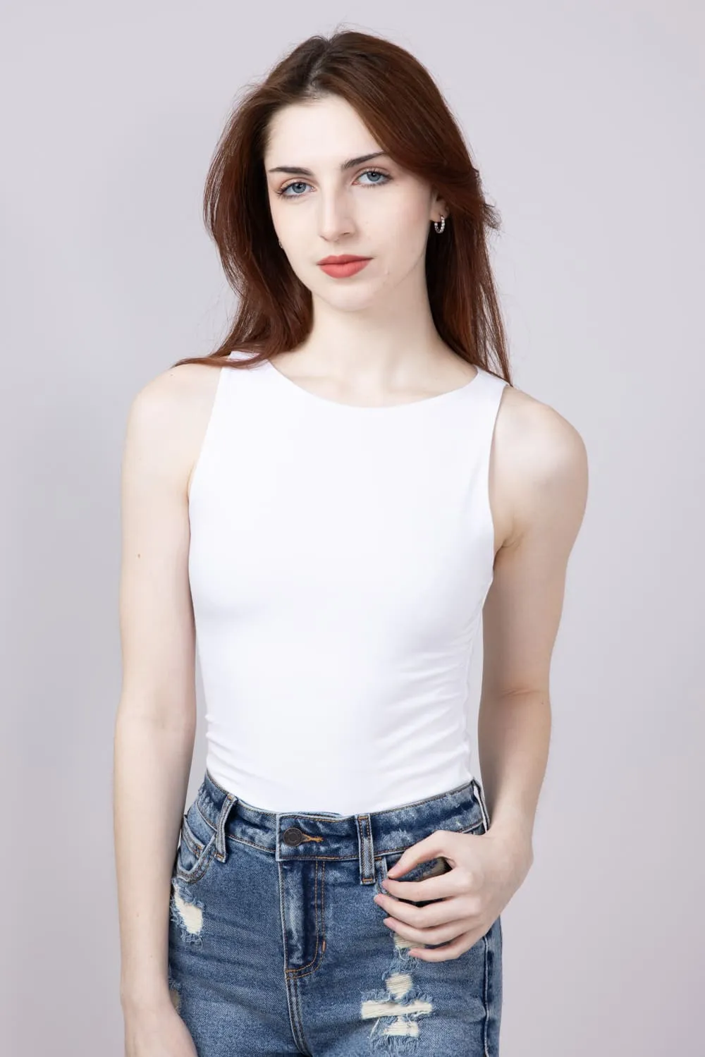 Seamless Double Layer Knit Tank Top for Women in White | 18783-OFFWHITE