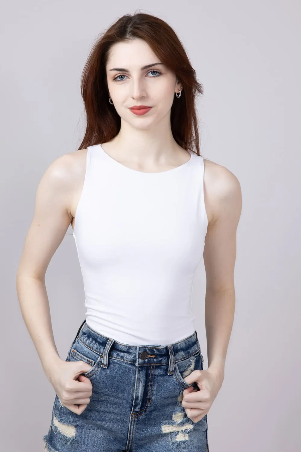 Seamless Double Layer Knit Tank Top for Women in White | 18783-OFFWHITE