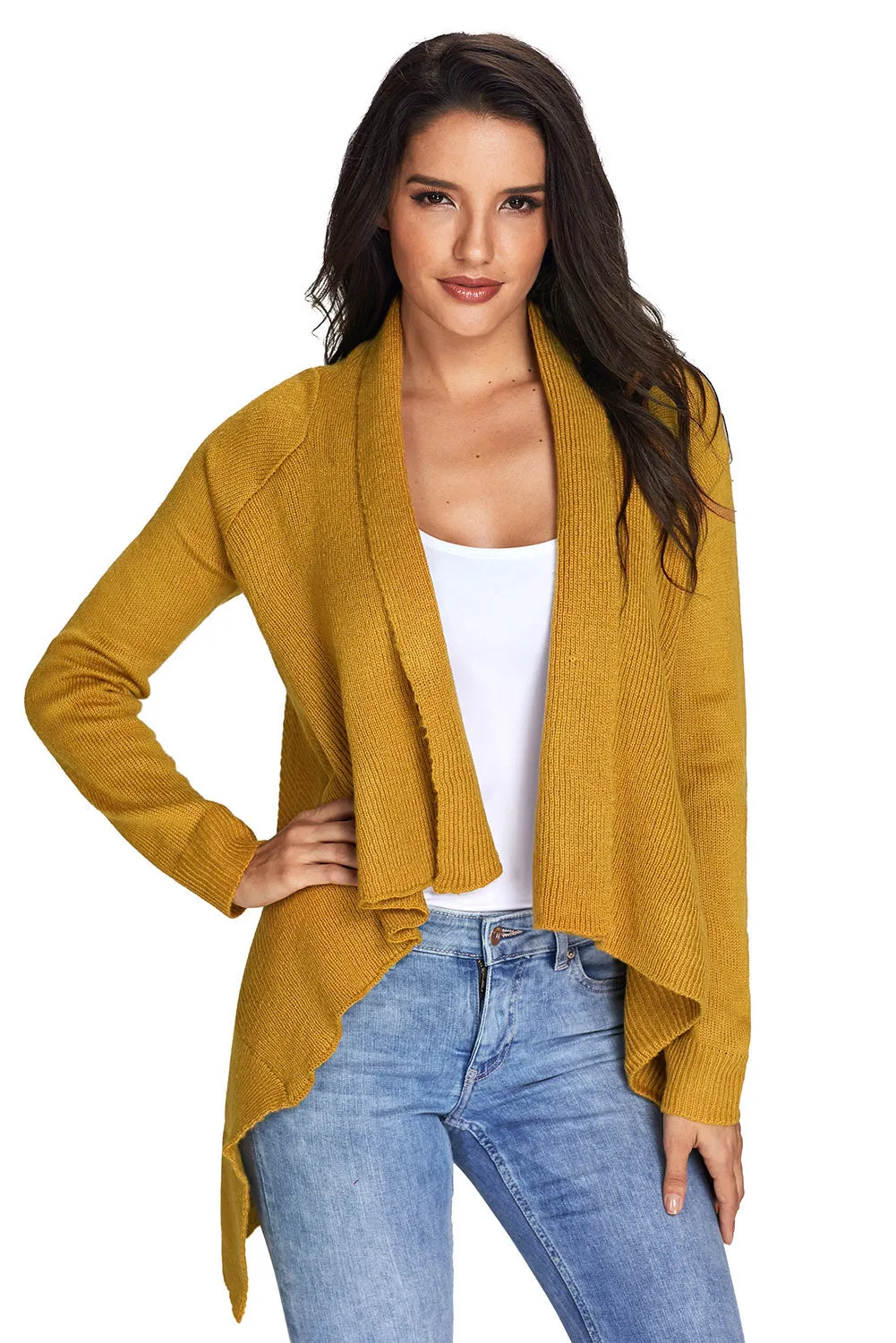 Sexy Mustard Waterfall Long Sleeve Sweater Cardigan
