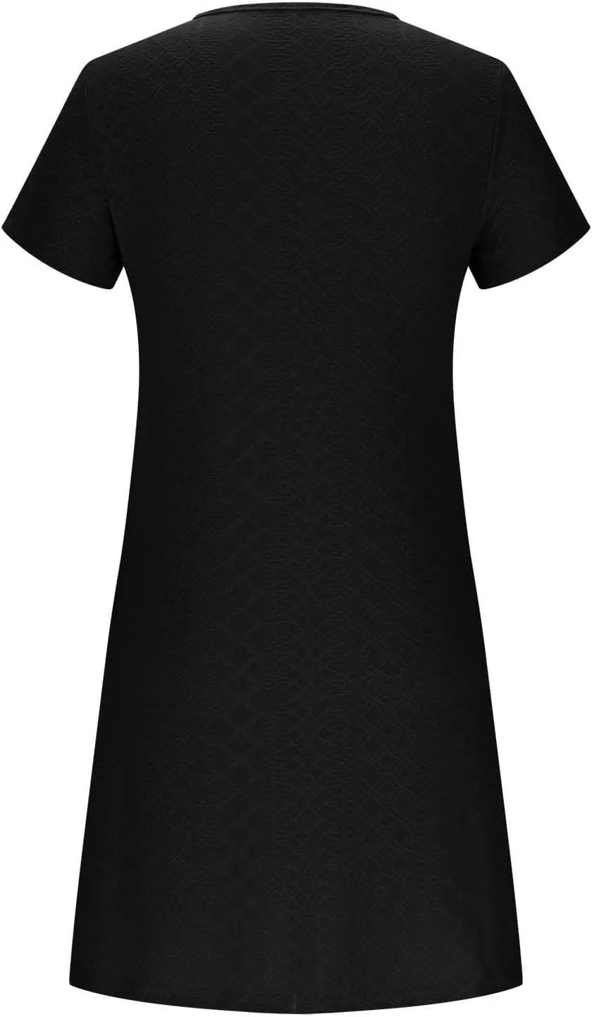 Sinzelimin Summer Dresses for Women 2025 Dressy Casual Midi Dress Short Sleeves Crewneck Bohemian Style Beach Sundress