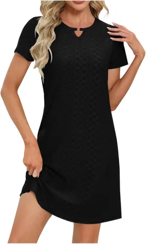 Sinzelimin Summer Dresses for Women 2025 Dressy Casual Midi Dress Short Sleeves Crewneck Bohemian Style Beach Sundress