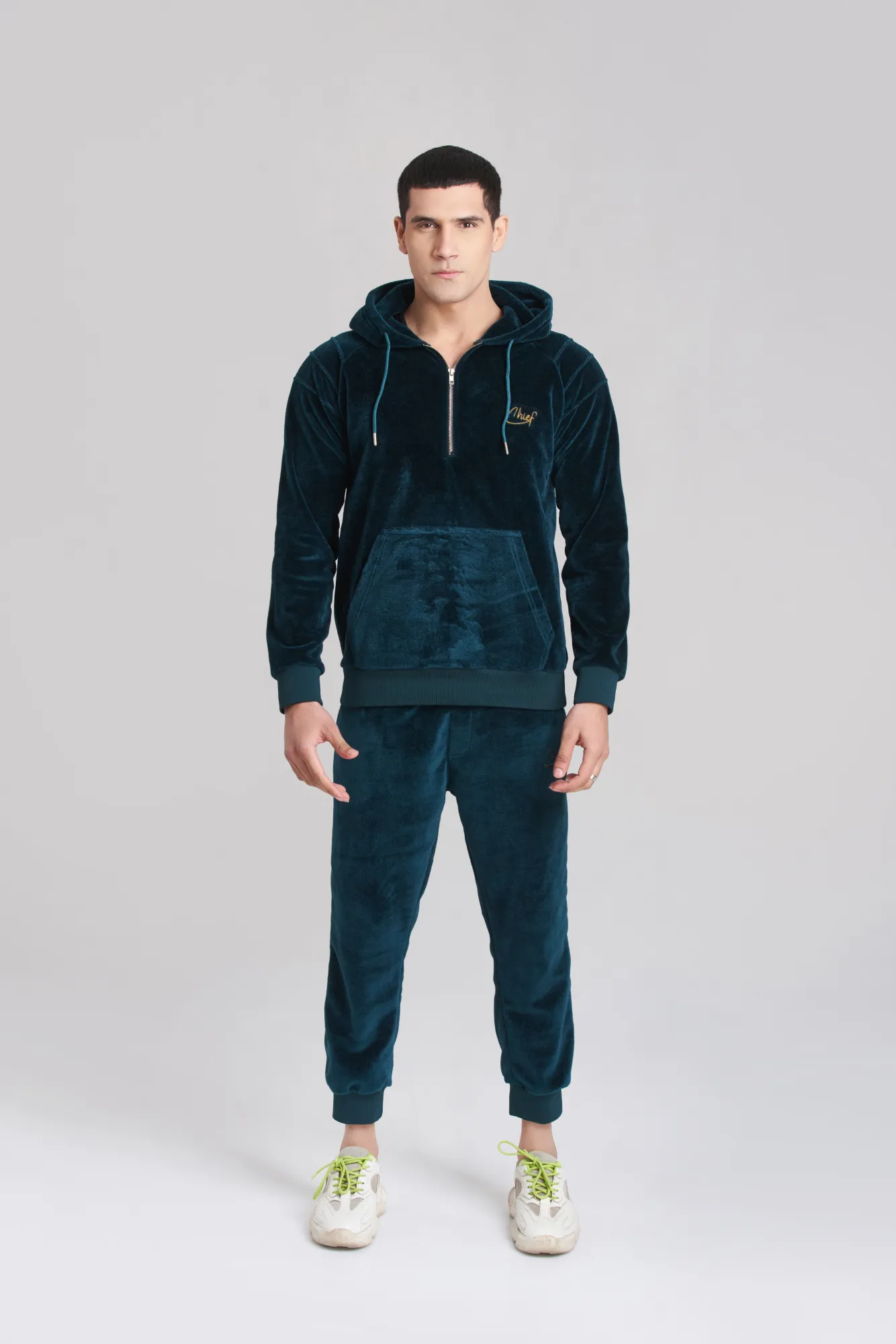 Solid Poseidon Velvet Hoody TrackSuit - Men