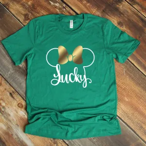 St. Patrick's Day Minnie Mouse T Shirt- Disney - Lucky Minnie Mouse Shirt- Mickey Ears Silhouette