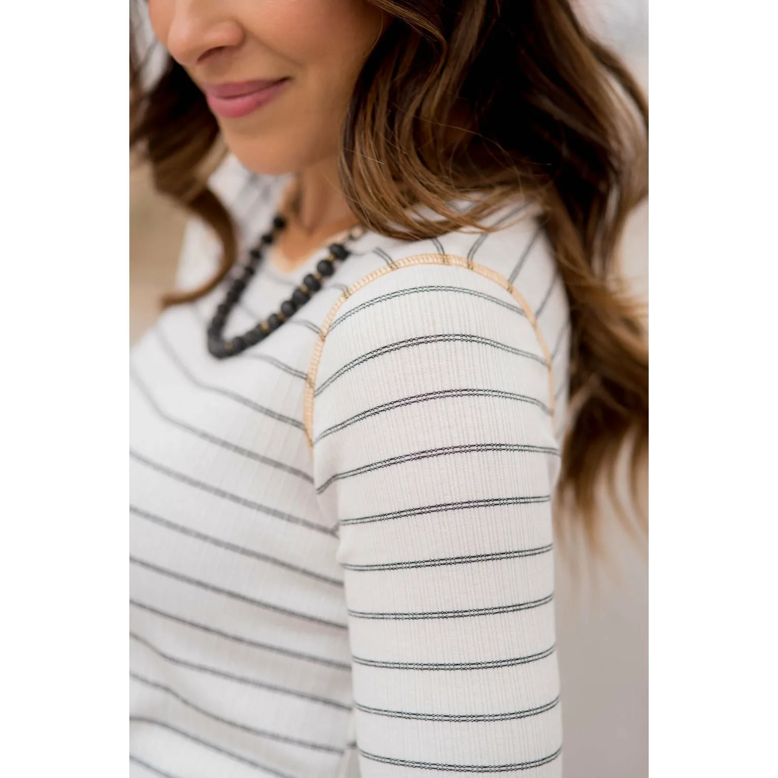 Stylish Striped Thermal Cuffed Tee