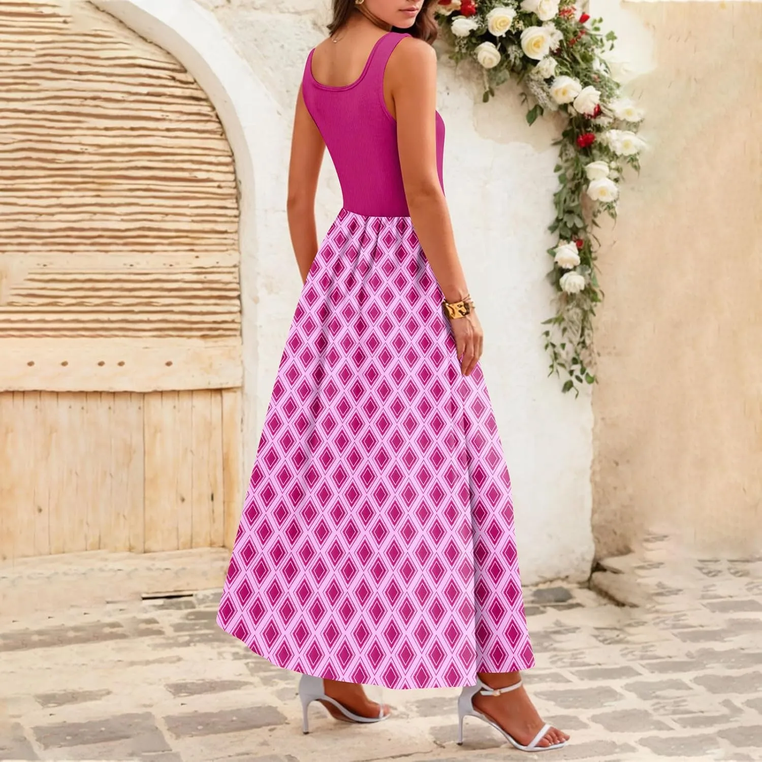 Summer Dress for Women 2025 Floral Sundress Flowy Beach Vacation Boho Maxi Dresses Tiered Floral Maxi Dress