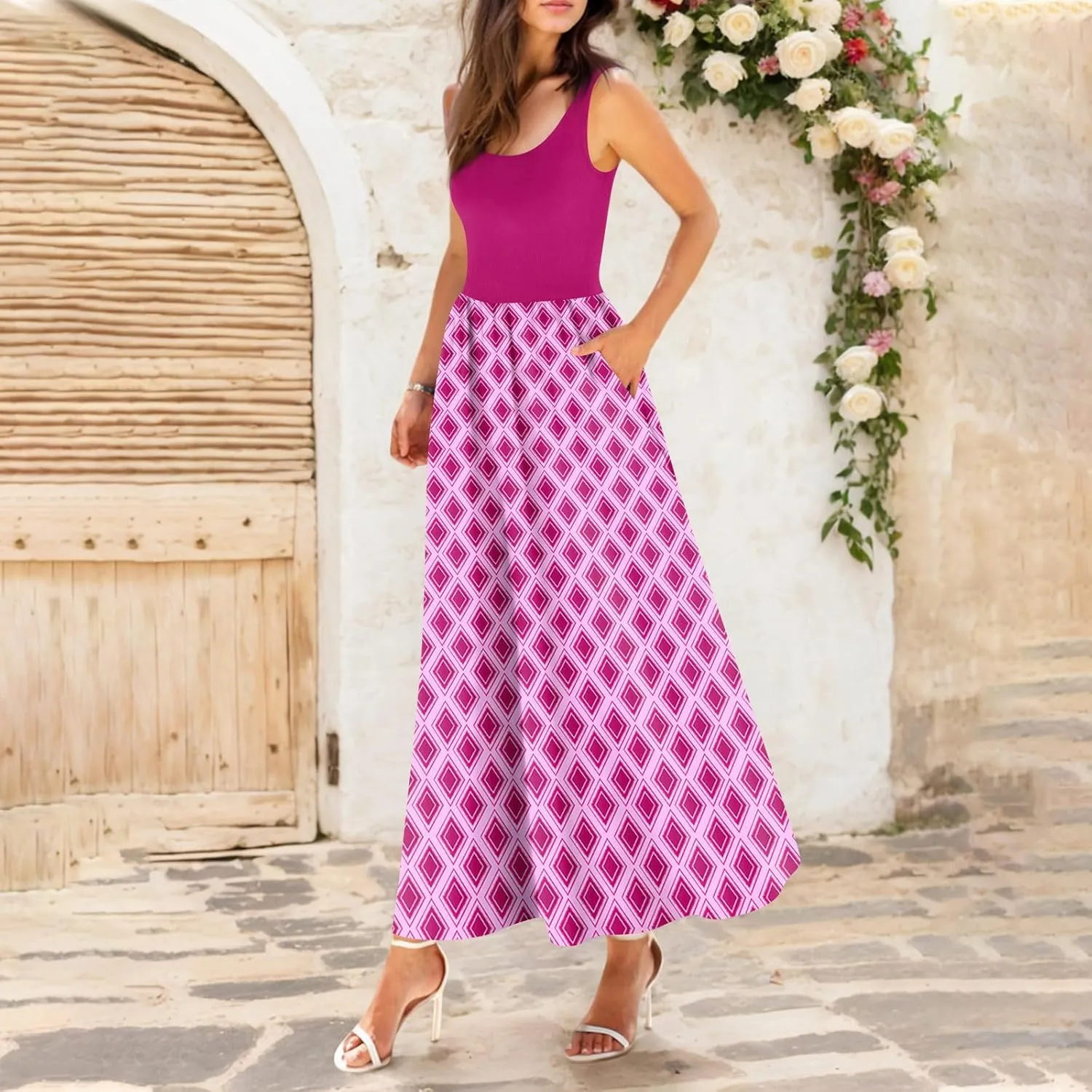 Summer Dress for Women 2025 Floral Sundress Flowy Beach Vacation Boho Maxi Dresses Tiered Floral Maxi Dress