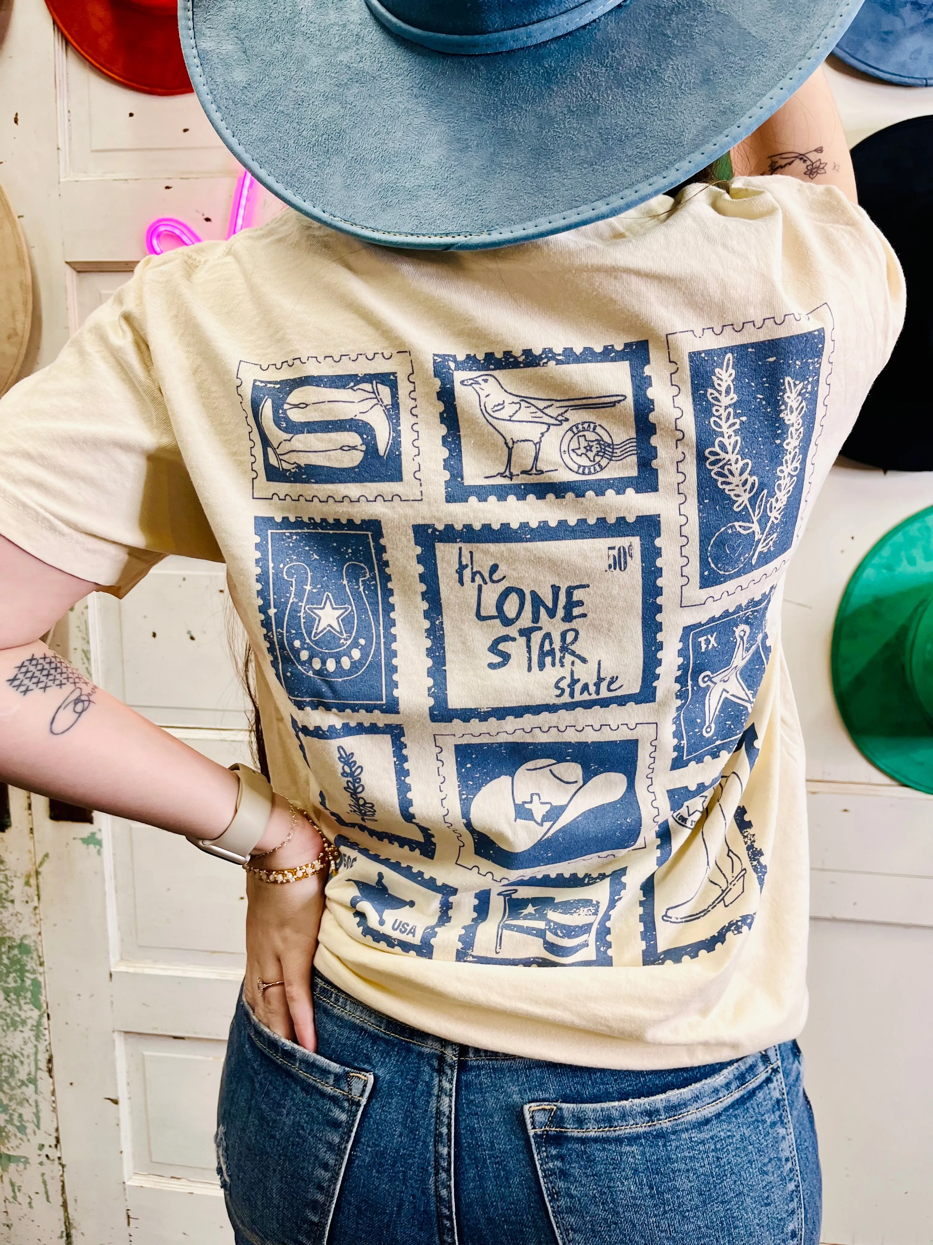 Texas stamps graphic tee