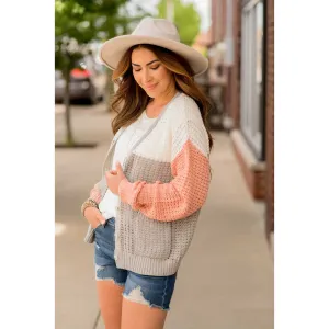 Tri-Colored Lightweight Knit Cardigan