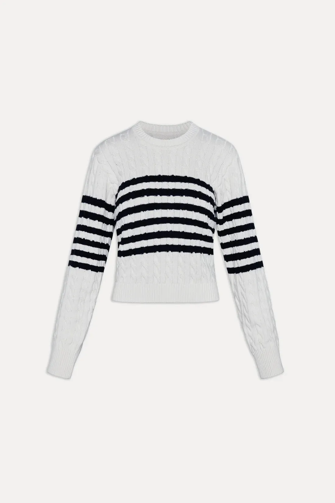 Varsity Cable Knit Striped Sweater in Ivory