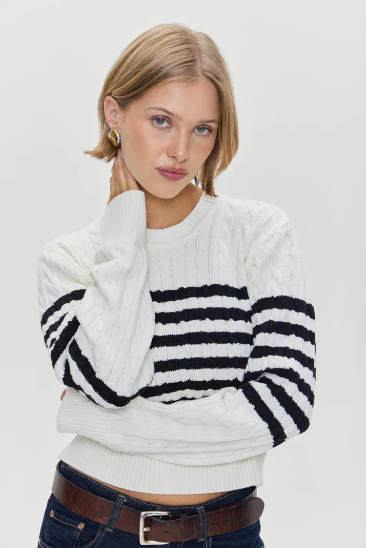 Varsity Cable Knit Striped Sweater in Ivory