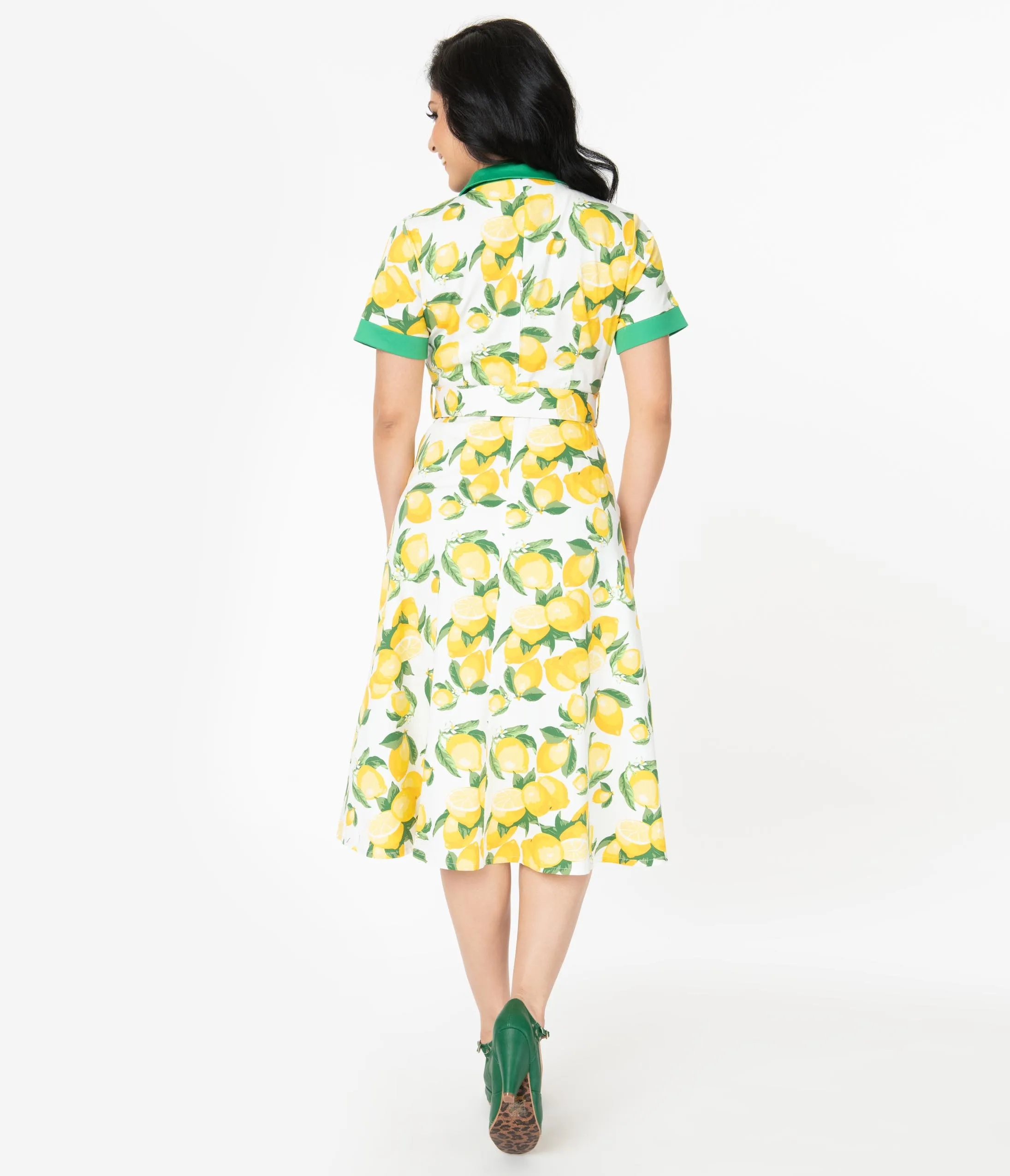 White & Yellow Lemon Print Swing Dress