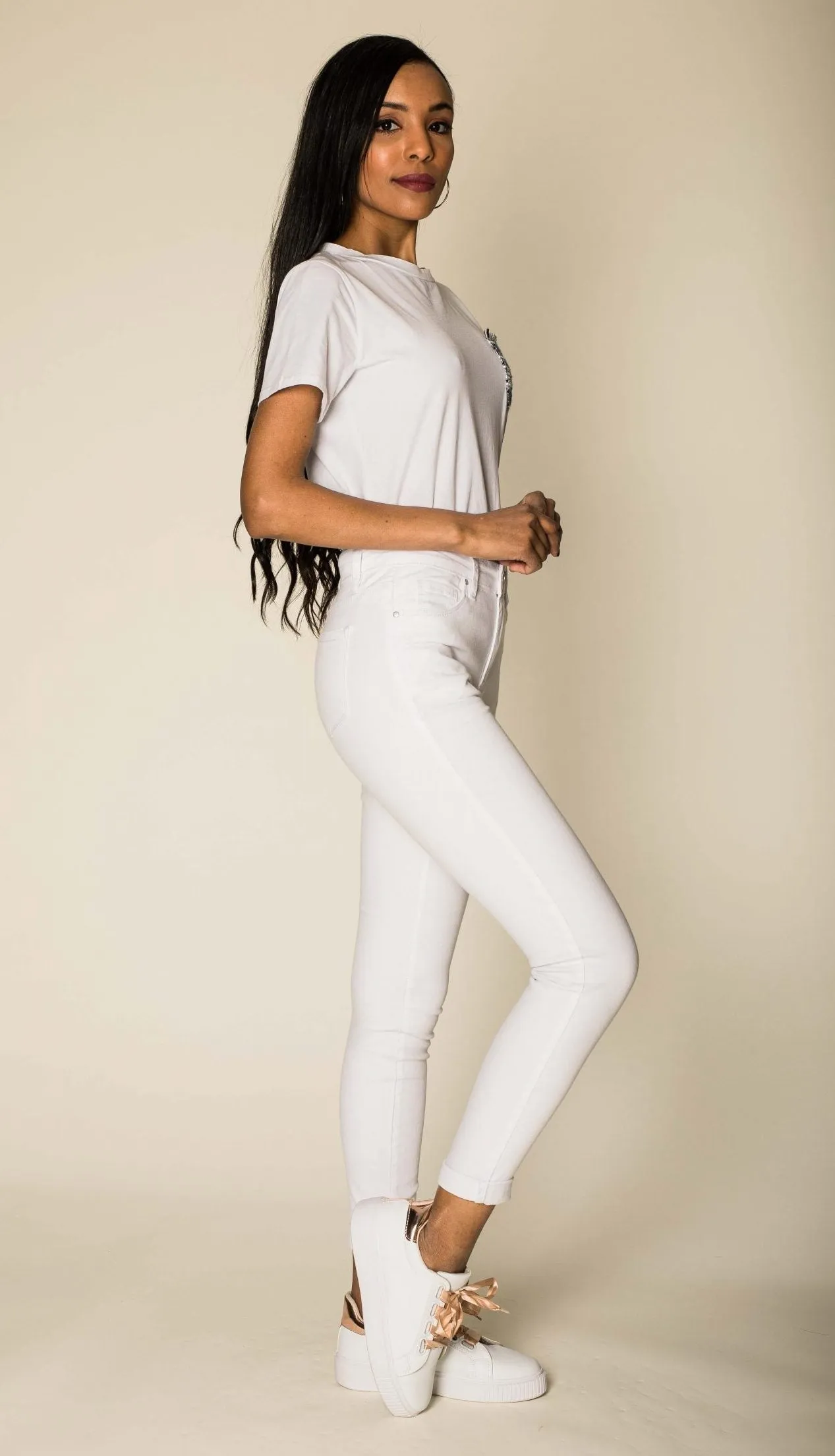 Wholesale White High Waist Classic Jeans