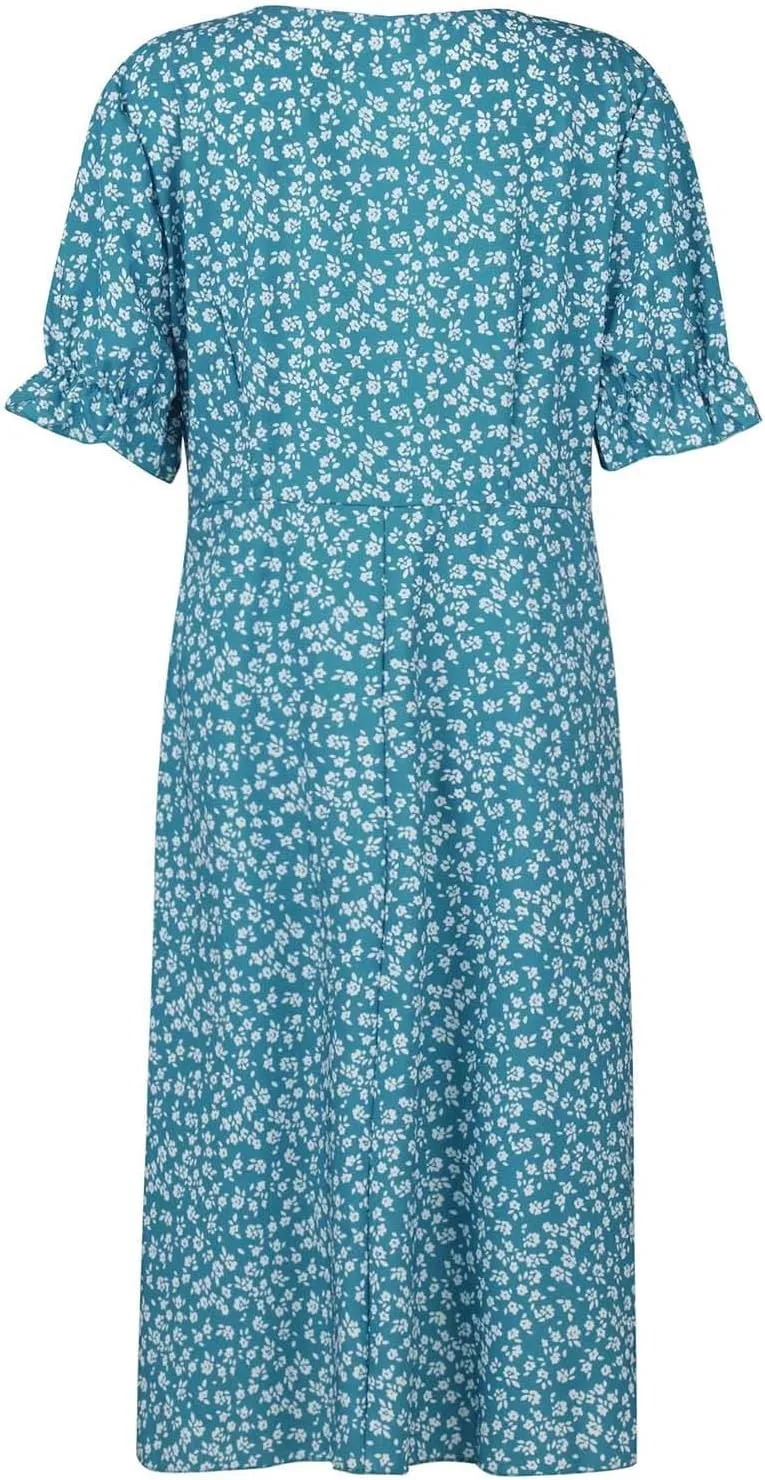 Women's 2024 Puff Sleeve Wrap Midi Dress Floral V Neck Bodycon Dress Formal Cocktail Party Work Dresses S-3XL