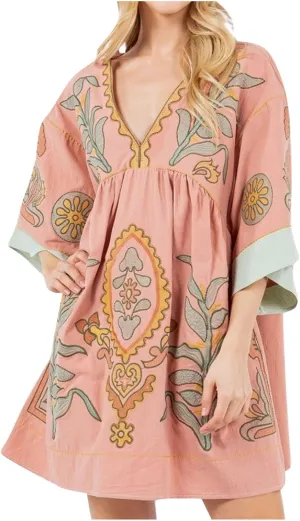Womens Boho Oversized Dress Print Babydoll Mini Dresses Loose V Neck Y2K Summer Sexy Lounge Vacation Short Sundresses