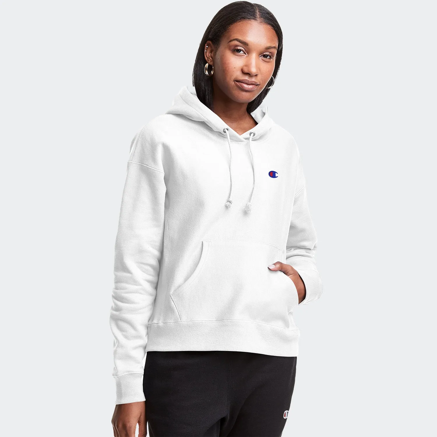 Women's Champion RW Hoodie C Logo White