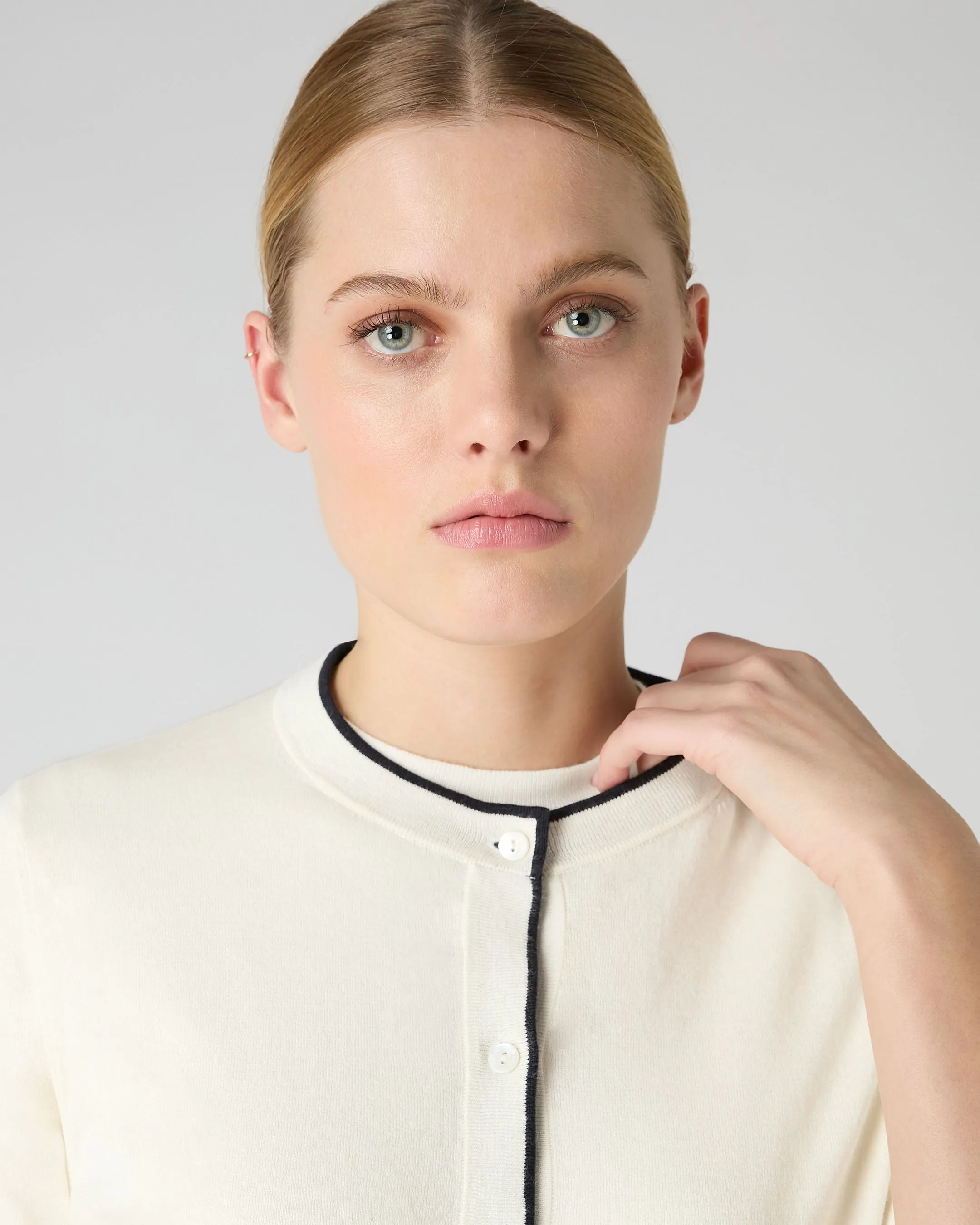 Women's Cotton Cashmere Short Sleeve Cardigan New Ivory White