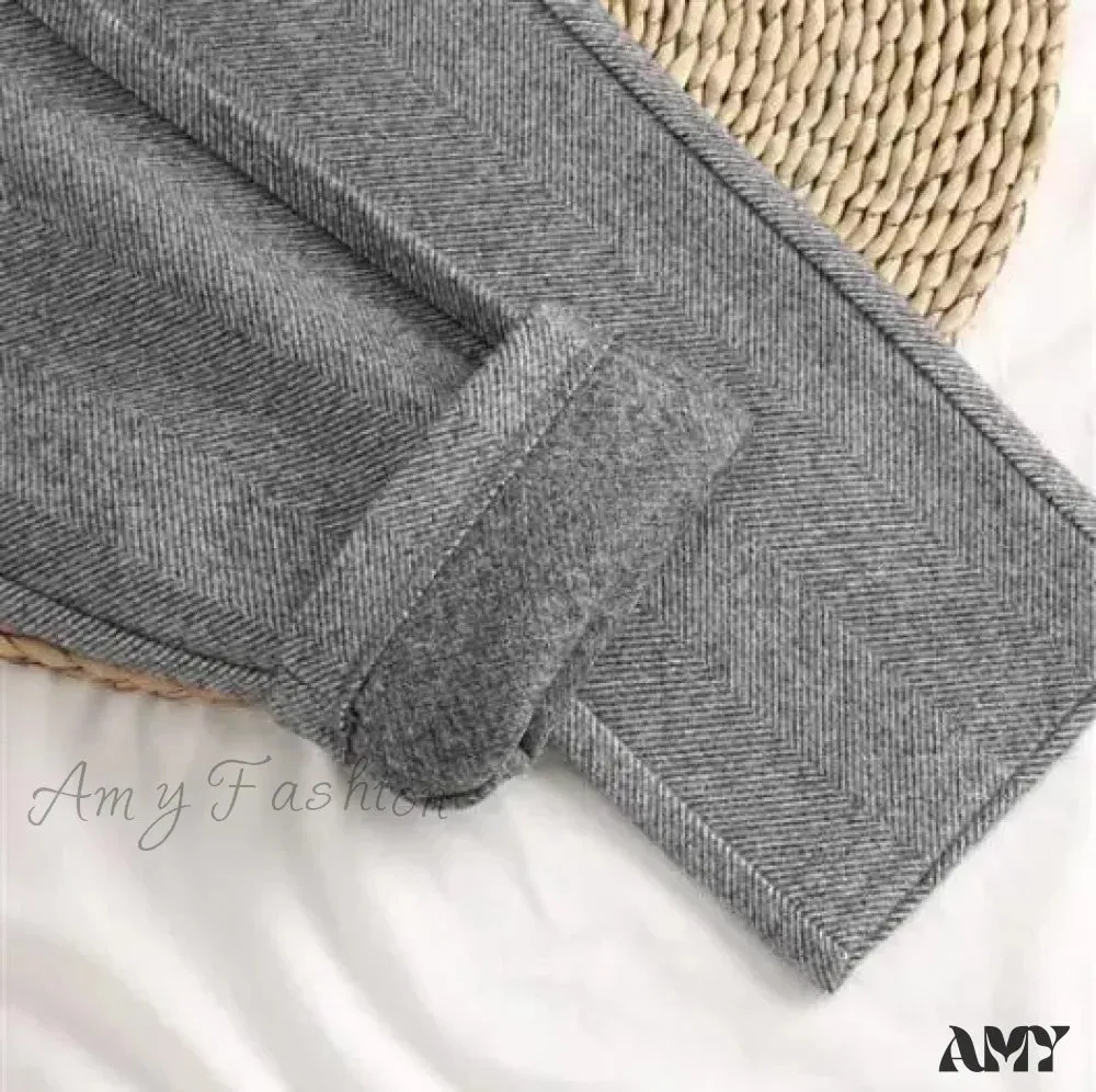 Woolen High Waist Elegant Casual Black Pencil Pants