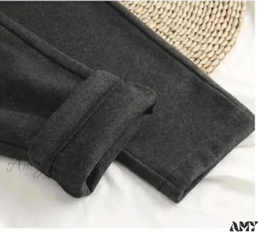 Woolen High Waist Elegant Casual Black Pencil Pants