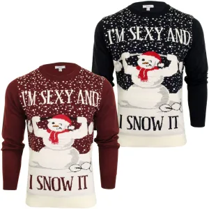 Xact Men's Novely Funny Christmas Jumper, Sexy & I Snow It Slogan, Crew Neck